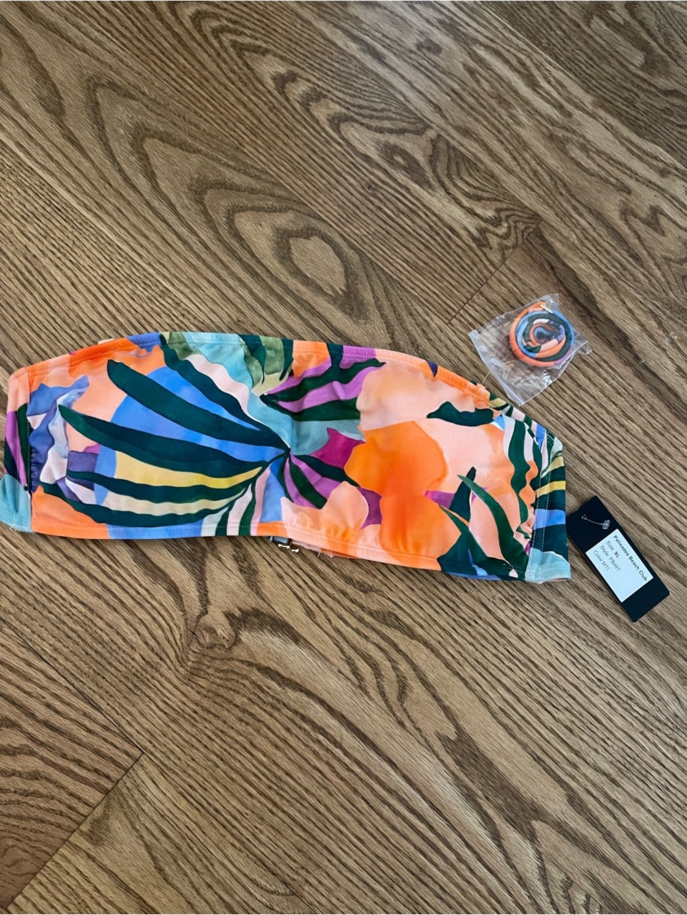 Tropical Multicolor Bandeau Bikini Top - Orange & Green Print